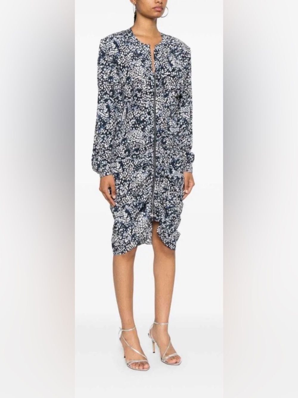 NWT Isabel Marant Hermina Navy and White Printed Long-Sleeve Zip Dress size 36